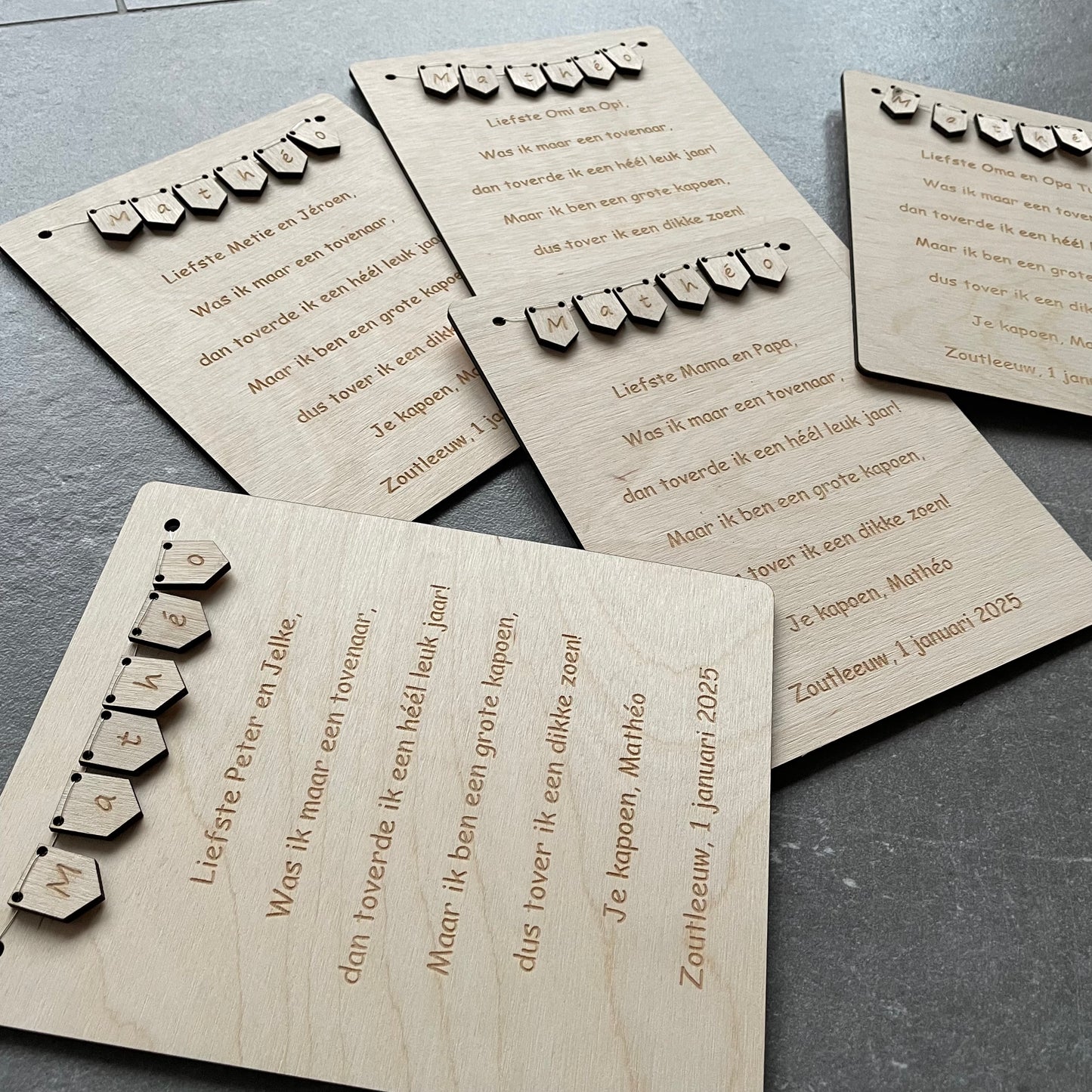 Nieuwjaarsbrief op hout